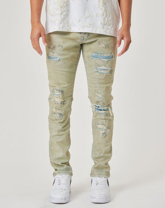 First Row Men's Ripped Slim Fit Denim Jeans