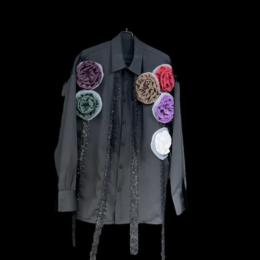3D Bouquet & Tassel Button-Up