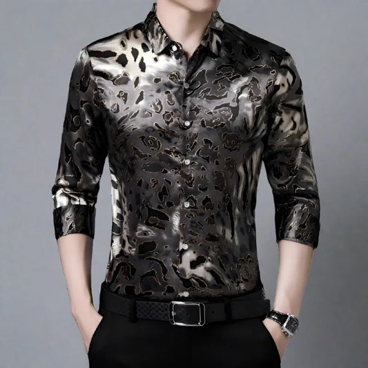 Sheen Leopard Button-Up Dress Shirt